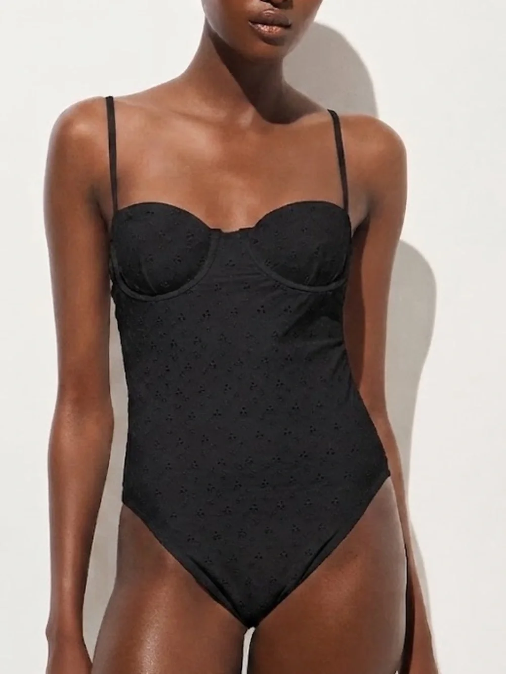 JCrew Balconette Eyelet Black Cup Underwire One Piece Swimsuit NEW Size 8